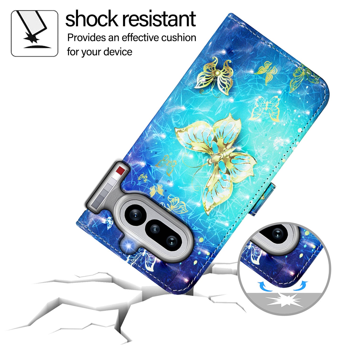 Nothing Phone (4a) Wallet-Handyhülle – Aus Leder, mit 3D-Musterdruck, Brieftaschenfunktion, Ständer, mit Tragegurt