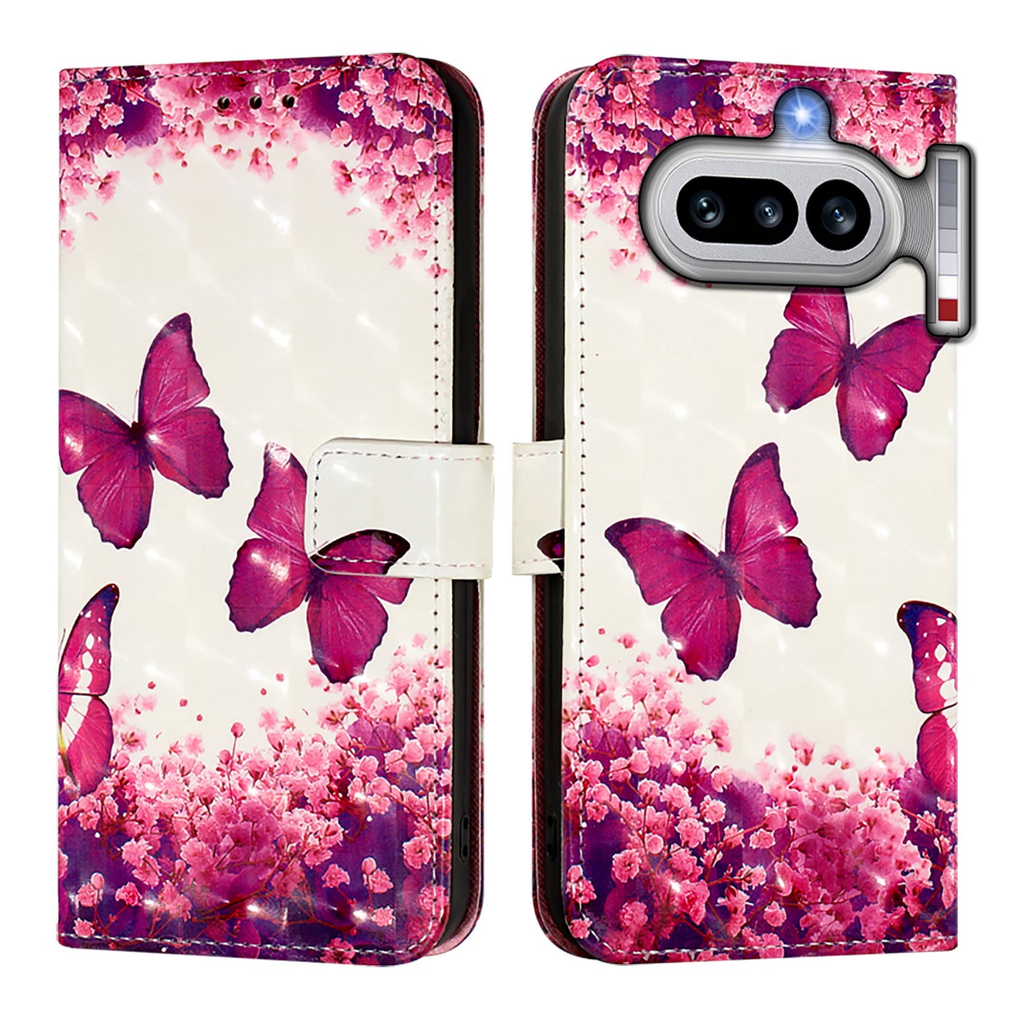 Nothing Phone (4a) Handyhülle – aus Leder, mit 3D-Musterdruck, Brieftaschenfunktion, Ständer, mit Tragegurt