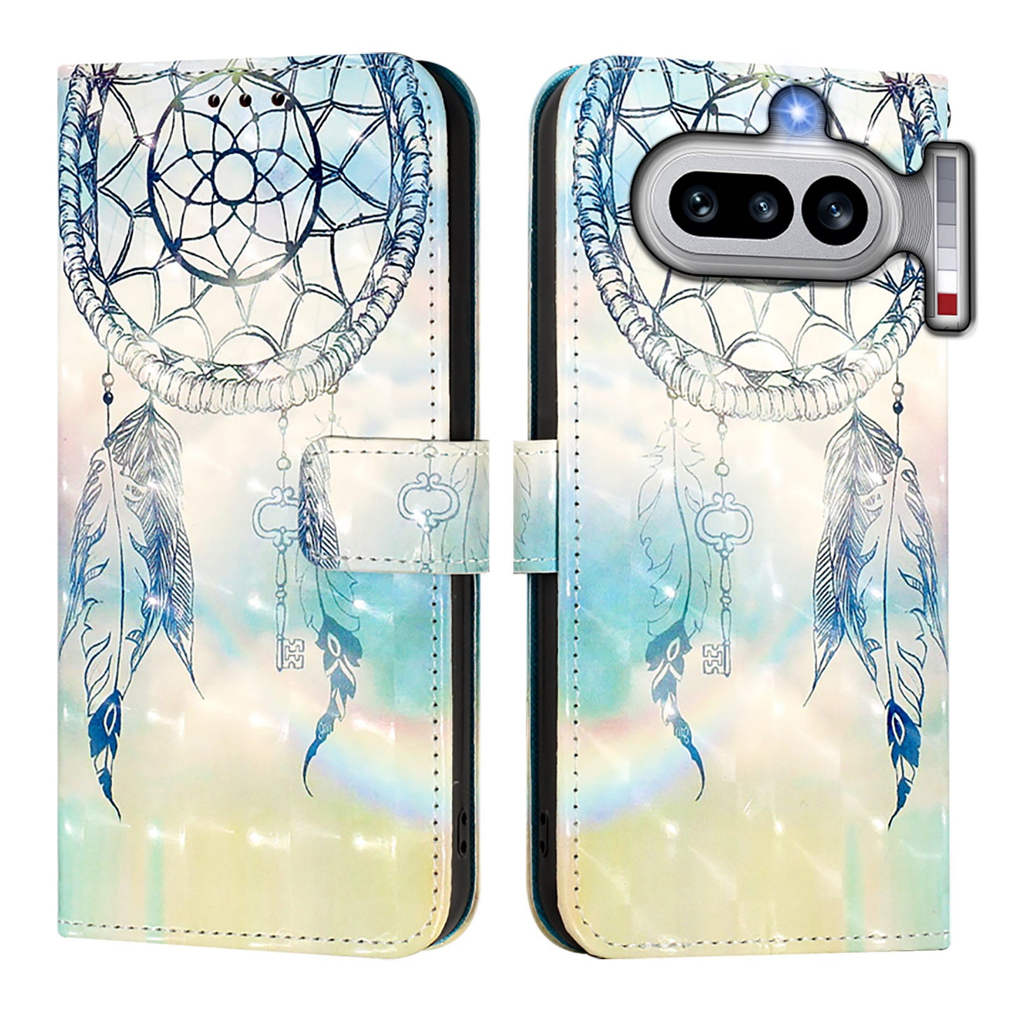 Nothing Phone (4a) Wallet-Handyhülle – Aus Leder, mit 3D-Musterdruck, Brieftaschenfunktion, Ständer, mit Tragegurt