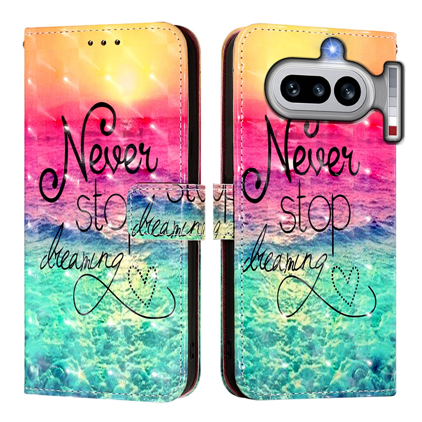 Nothing Phone (4a) Wallet-Handyhülle – Aus Leder, mit 3D-Musterdruck, Brieftaschenfunktion, Ständer, mit Tragegurt