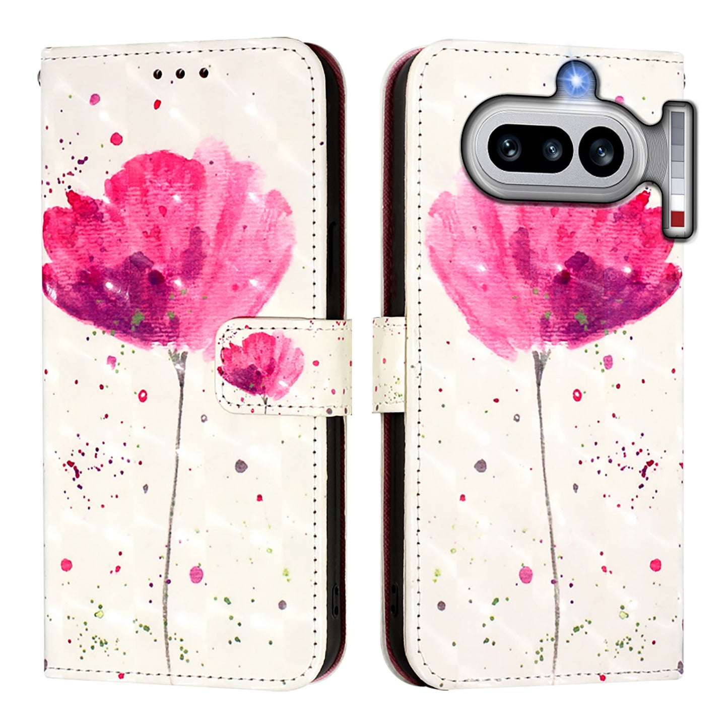 Nothing Phone (4a) Wallet-Handyhülle – Aus Leder, mit 3D-Musterdruck, Brieftaschenfunktion, Ständer, mit Tragegurt