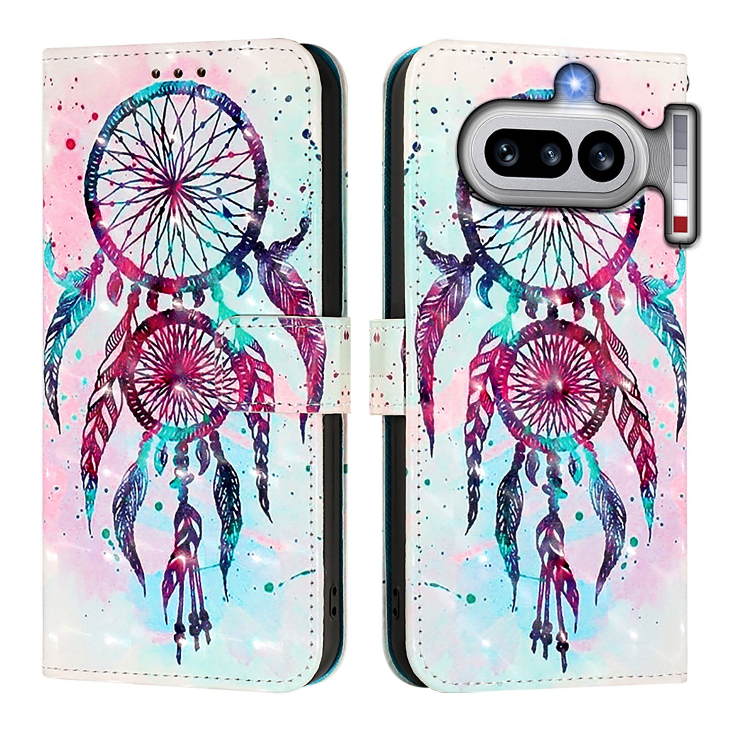 Nothing Phone (4a) Wallet-Handyhülle – Aus Leder, mit 3D-Musterdruck, Brieftaschenfunktion, Ständer, mit Tragegurt