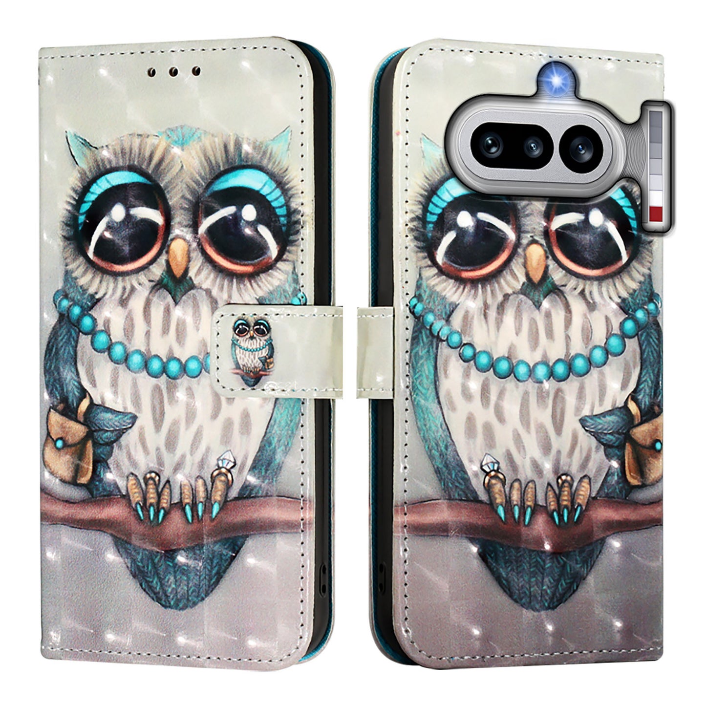 Nothing Phone (4a) Handyhülle – aus Leder, mit 3D-Musterdruck, Brieftaschenfunktion, Ständer, mit Tragegurt