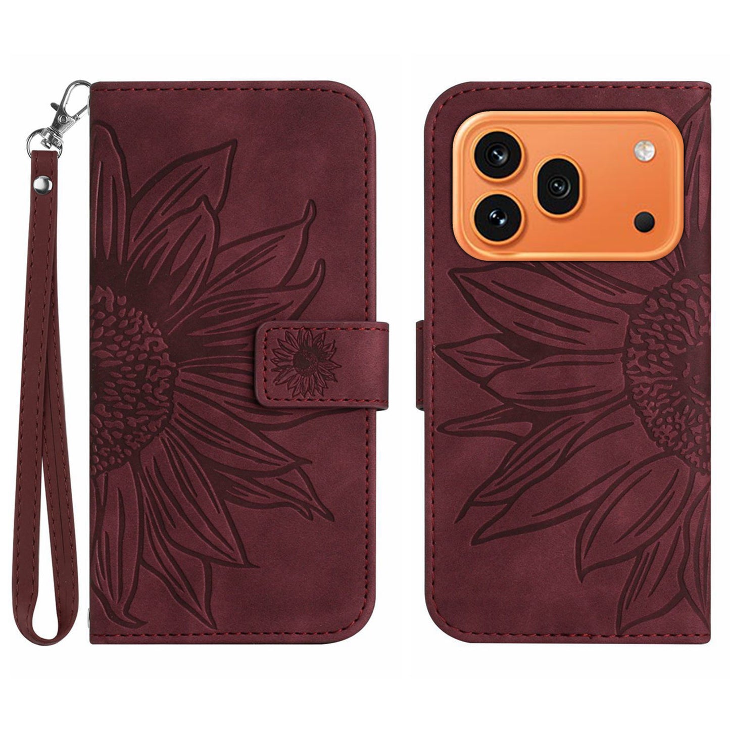 For Honor 600 Pro 5G / Honor 600 5G Case Sunflower Imprint Leather Wallet Phone Cover with Wrist Strap