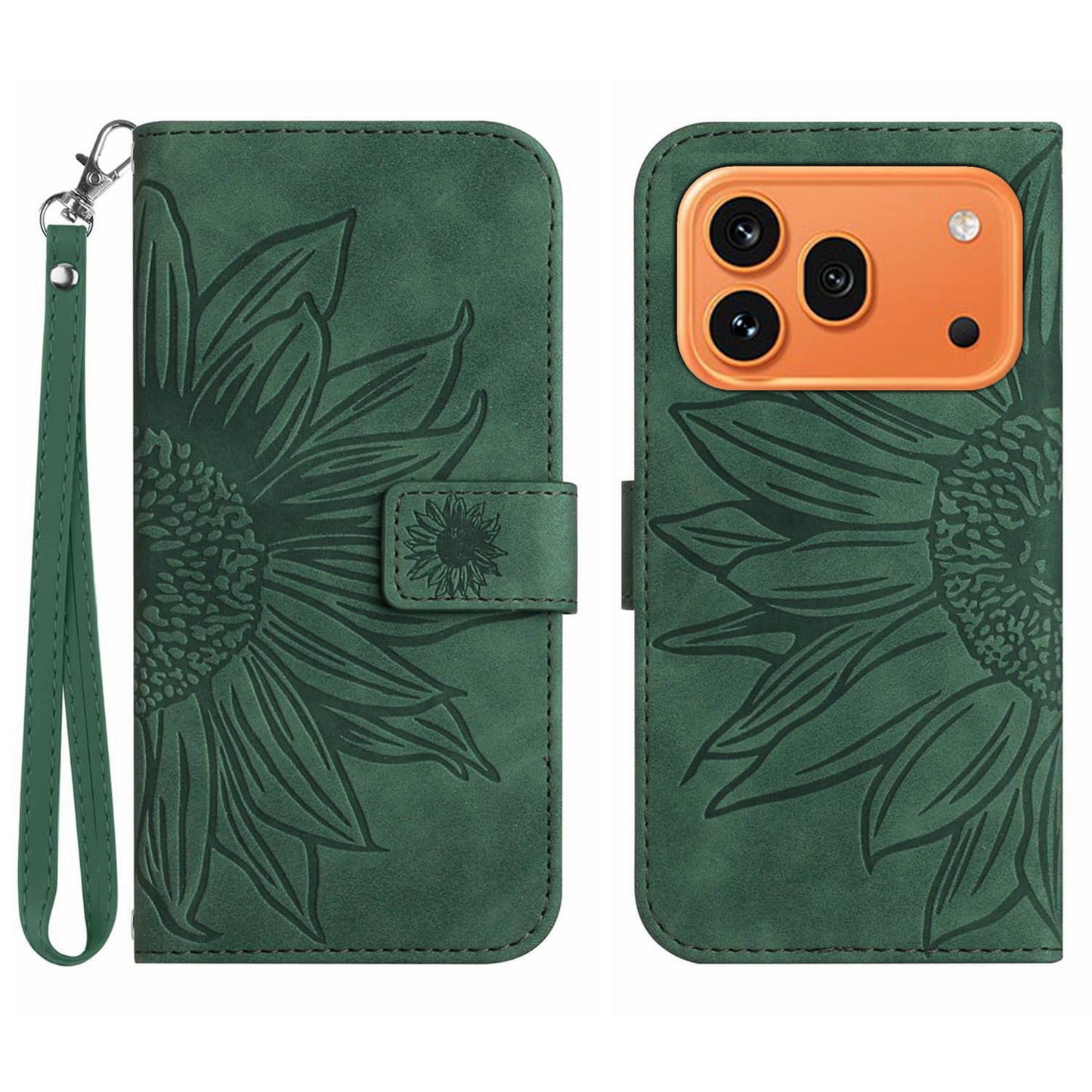 For Honor 600 Pro 5G / Honor 600 5G Case Sunflower Imprint Leather Wallet Phone Cover with Wrist Strap