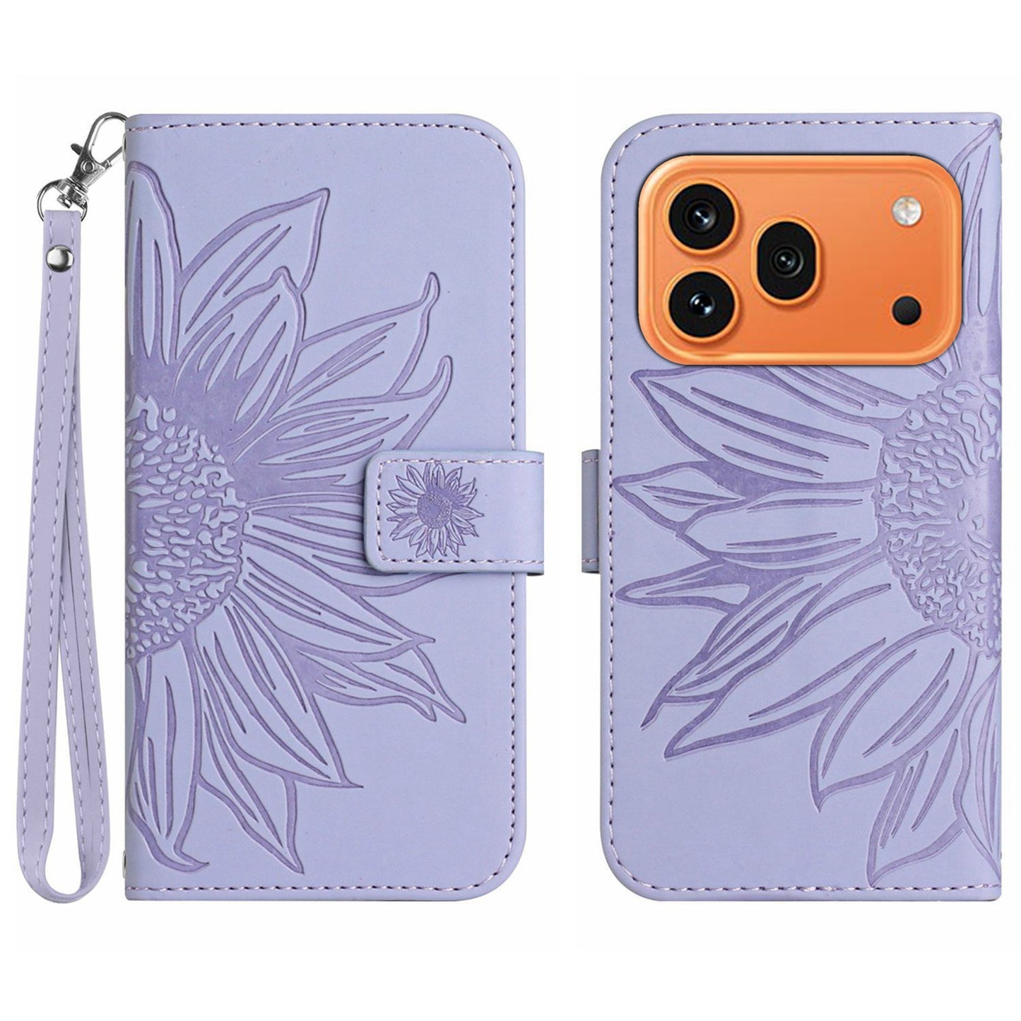 For Honor 600 Pro 5G / Honor 600 5G Case Sunflower Imprint Leather Wallet Phone Cover with Wrist Strap