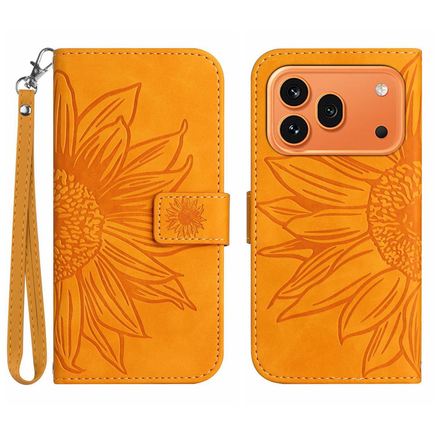For Honor 600 Pro 5G / Honor 600 5G Case Sunflower Imprint Leather Wallet Phone Cover with Wrist Strap