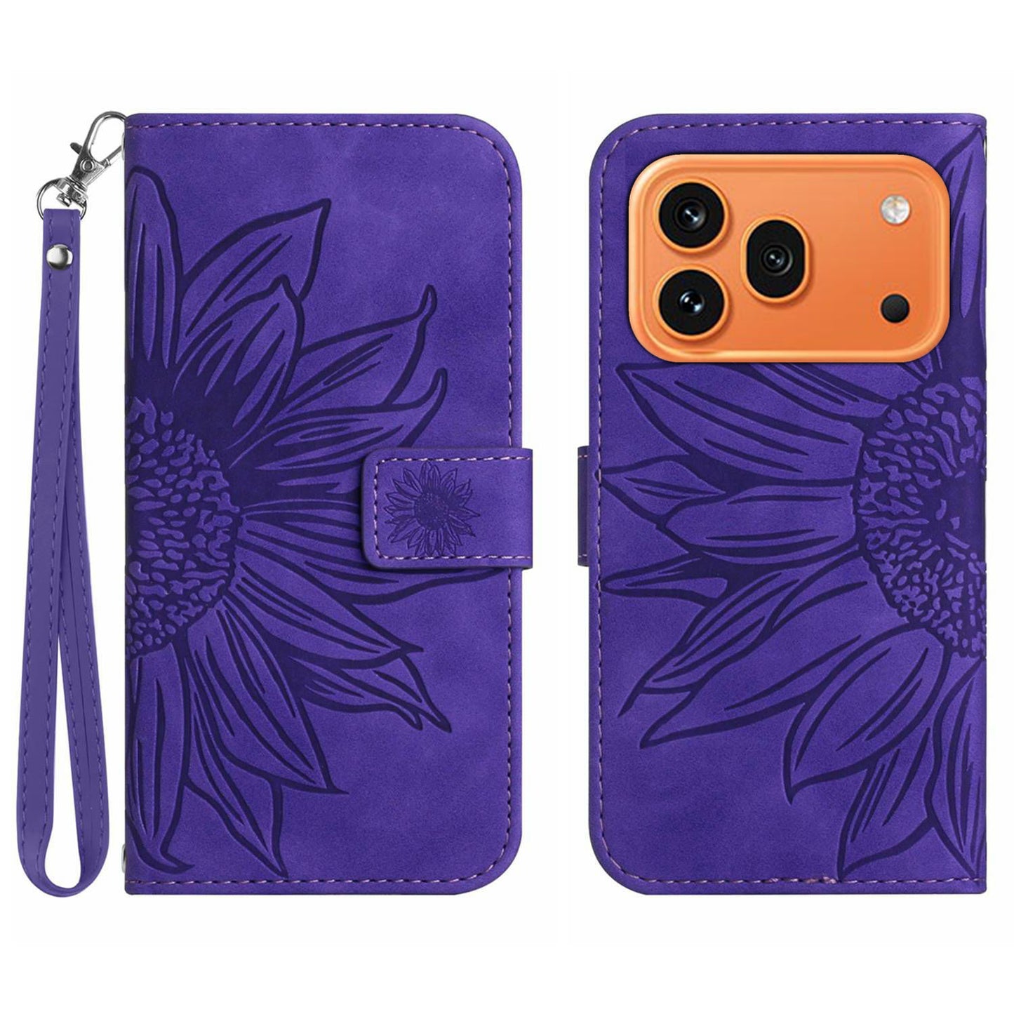For Honor 600 Pro 5G / Honor 600 5G Case Sunflower Imprint Leather Wallet Phone Cover with Wrist Strap
