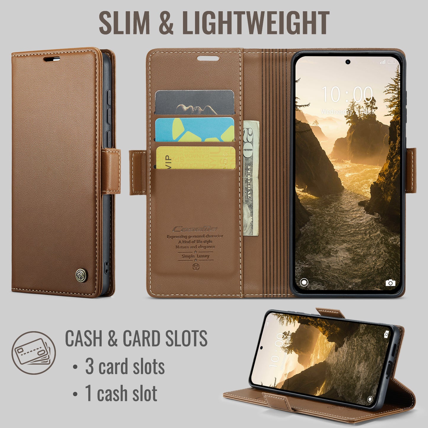 CaseMe for Xiaomi 17 Case CASEME 023 Series RFID Blocking Wallet Stand Glossy Litchi Texture Leather Phone Cover
