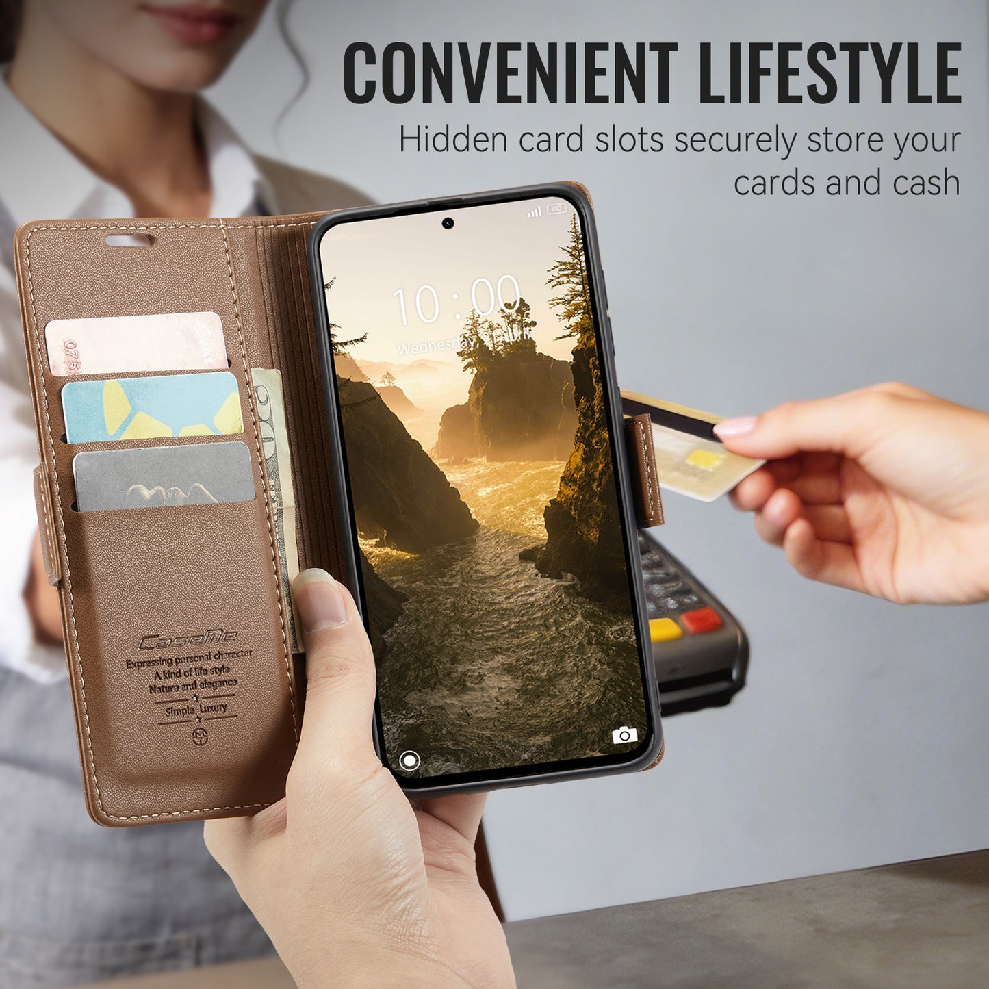 CaseMe for Xiaomi 17 Case CASEME 023 Series RFID Blocking Wallet Stand Glossy Litchi Texture Leather Phone Cover