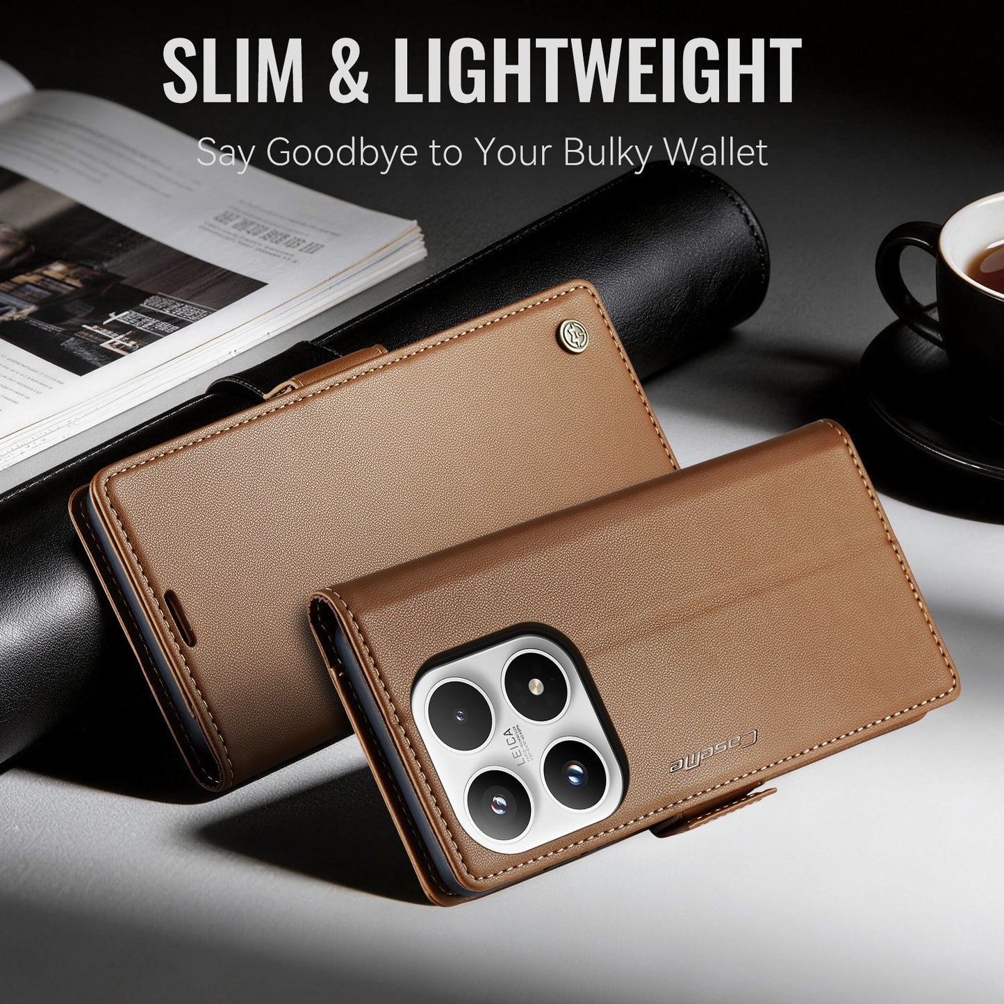 CaseMe for Xiaomi 17 Case CASEME 023 Series RFID Blocking Wallet Stand Glossy Litchi Texture Leather Phone Cover
