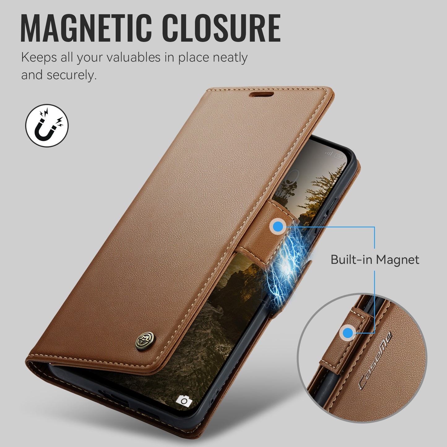 CaseMe for Xiaomi 17 Case CASEME 023 Series RFID Blocking Wallet Stand Glossy Litchi Texture Leather Phone Cover
