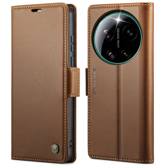 Xiaomi 17 Ultra 5G Handyhülle – CASEME 023 Series RFID-blockierende Brieftasche mit Ständer, glänzende Litchi-Textur-Leder