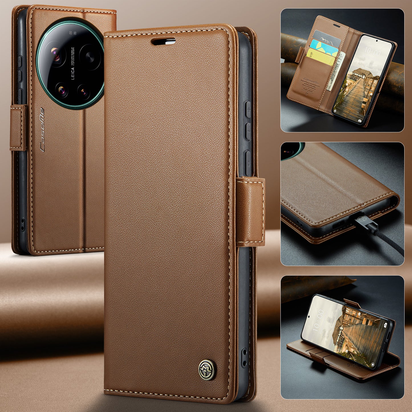 CaseMe for Xiaomi 17 Ultra 5G Case CASEME 023 Series RFID Blocking Wallet Stand Glossy Litchi Texture Leather Phone Cover