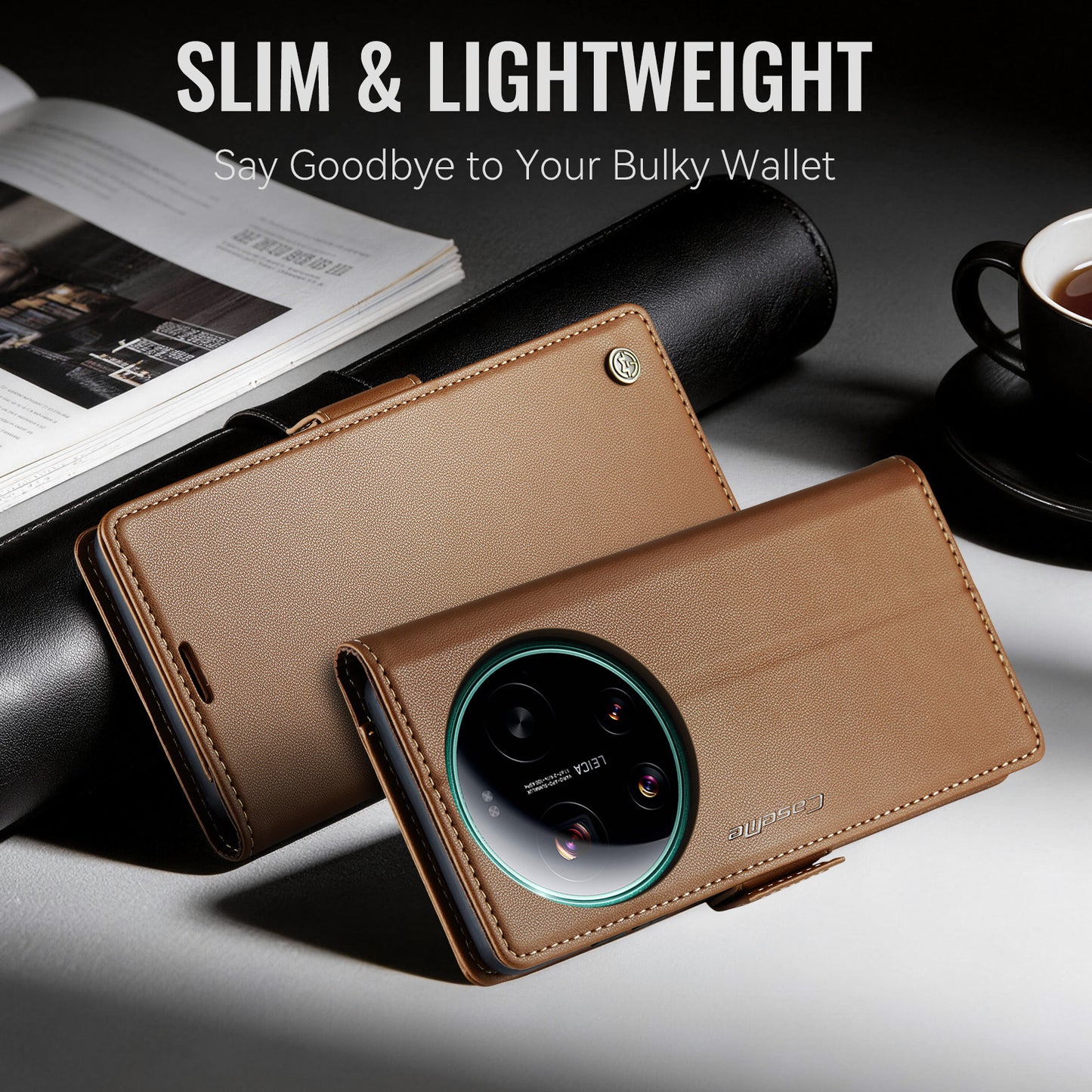 CaseMe for Xiaomi 17 Ultra 5G Case CASEME 023 Series RFID Blocking Wallet Stand Glossy Litchi Texture Leather Phone Cover