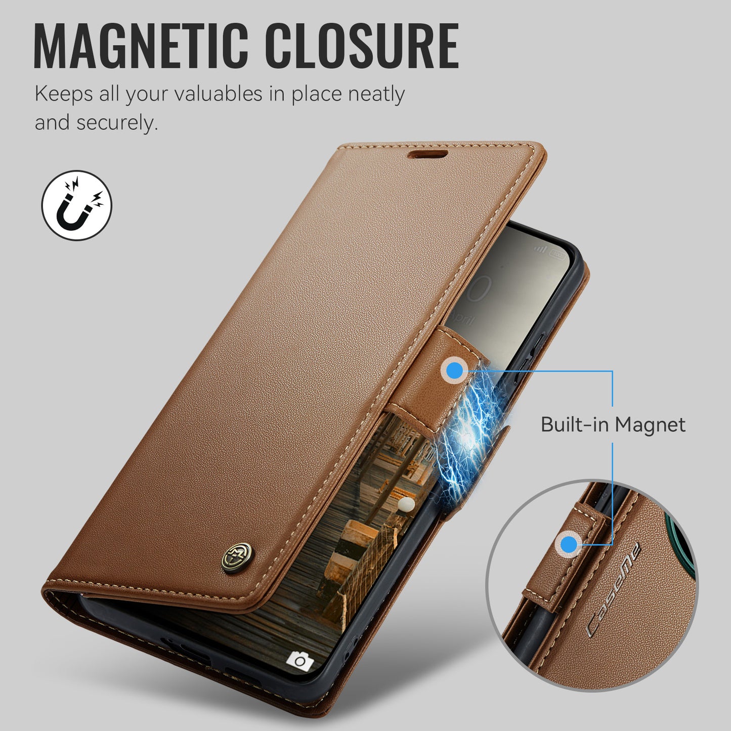 CaseMe for Xiaomi 17 Ultra 5G Case CASEME 023 Series RFID Blocking Wallet Stand Glossy Litchi Texture Leather Phone Cover