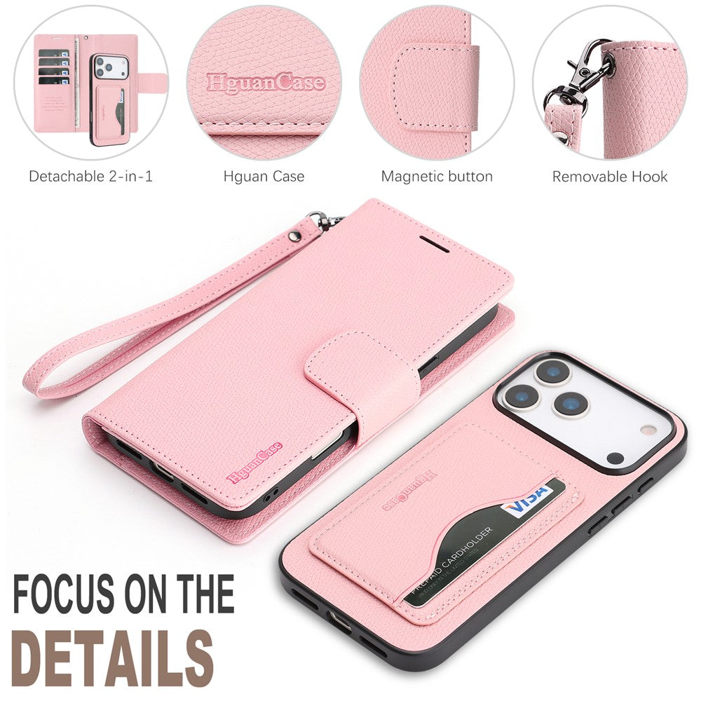 HGUANCASE For iPhone 18 Pro Max / 17 Pro Max Case Wallet Stand Detachable Vintage Leather Phone Cover with Wrist Strap