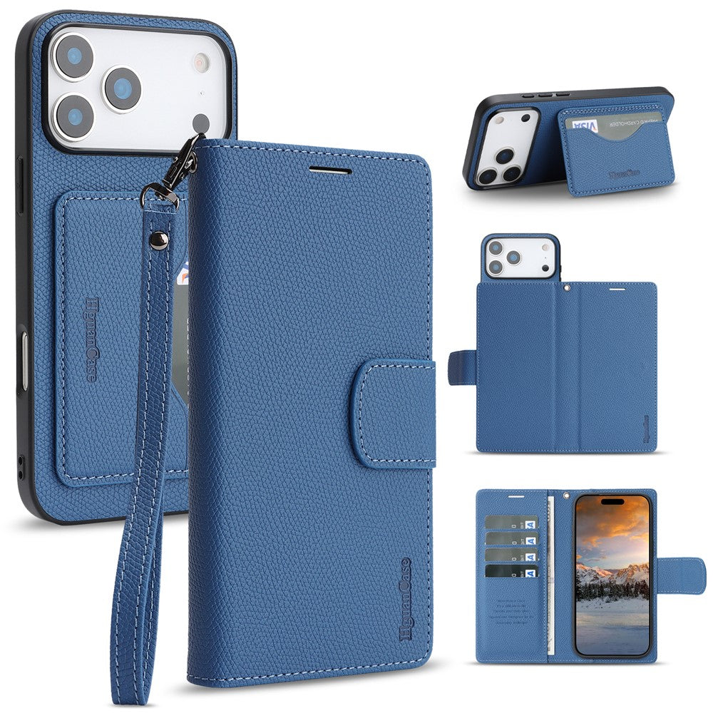HGUANCASE For iPhone 18 Pro Max / 17 Pro Max Case Wallet Stand Detachable Vintage Leather Phone Cover with Wrist Strap