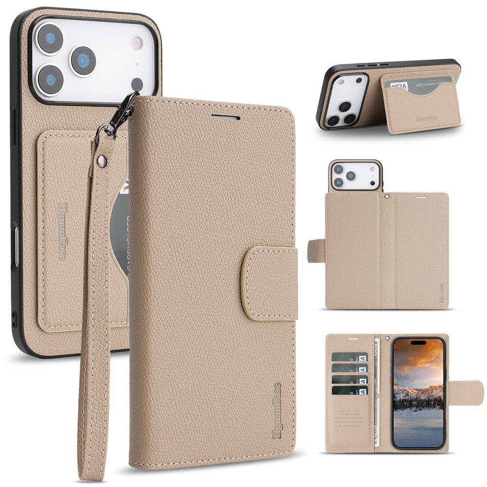 HGUANCASE For iPhone 18 Pro Max / 17 Pro Max Case Wallet Stand Detachable Vintage Leather Phone Cover with Wrist Strap