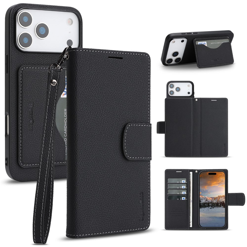 HGUANCASE For iPhone 18 Pro Max / 17 Pro Max Case Wallet Stand Detachable Vintage Leather Phone Cover with Wrist Strap