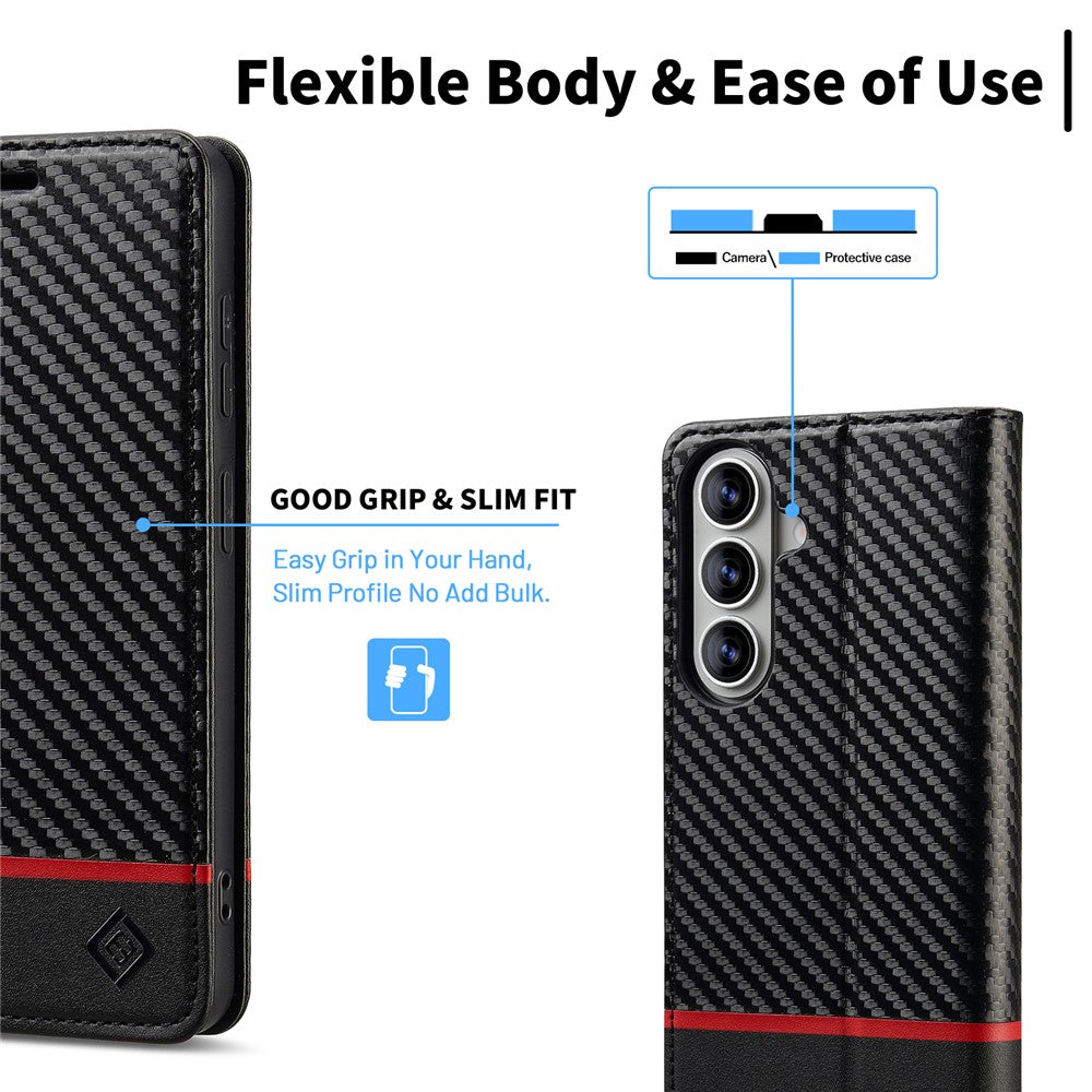 LC.IMEEKE For Samsung Galaxy A27 5G Wallet Case Carbon Fiber Texture Leather Phone Cover