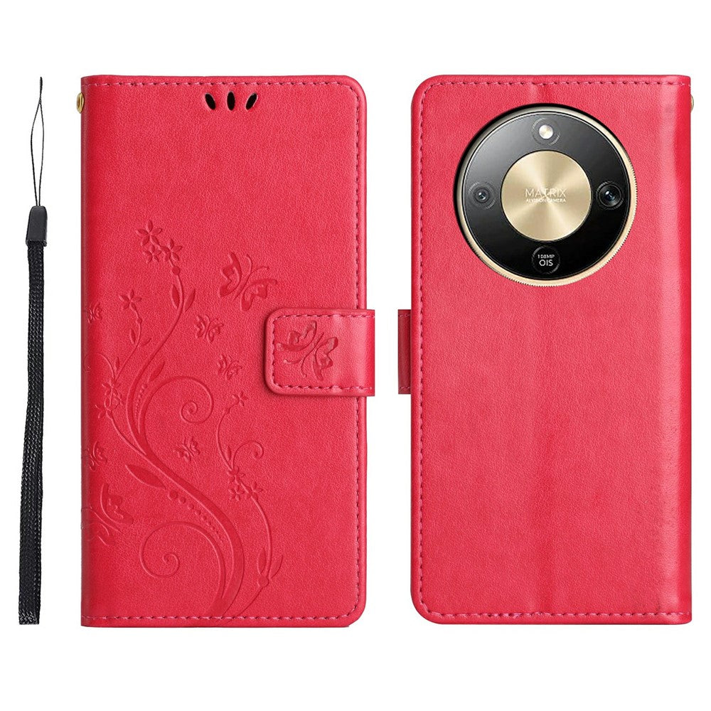 For Honor X70 5G  /  X9d 5G  /  Magic8 Lite 5G Leather Wallet Case Butterfly Flower Imprinted Phone Cover with Strap