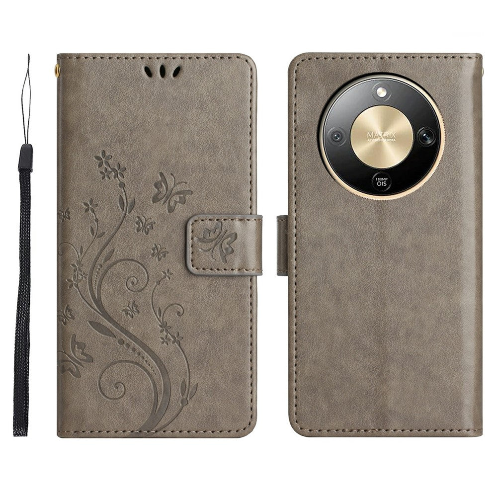For Honor X70 5G  /  X9d 5G  /  Magic8 Lite 5G Leather Wallet Case Butterfly Flower Imprinted Phone Cover with Strap