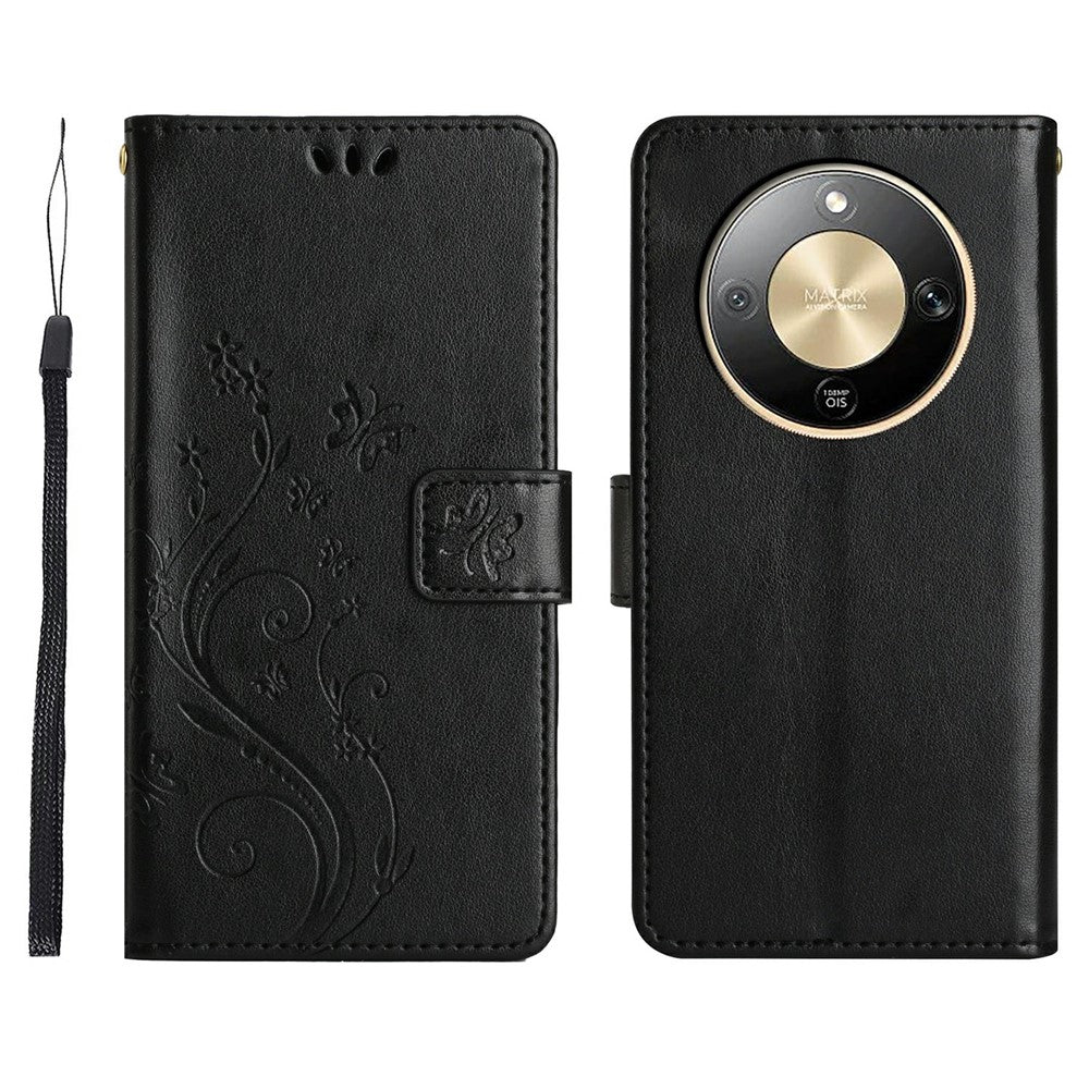 For Honor X70 5G  /  X9d 5G  /  Magic8 Lite 5G Leather Wallet Case Butterfly Flower Imprinted Phone Cover with Strap