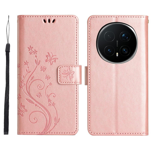 Honor Magic8 Pro 5G Handyhülle – Leder-Geldbörsen- mit Schmetterlingsblumen-Aufdruck und Riemen