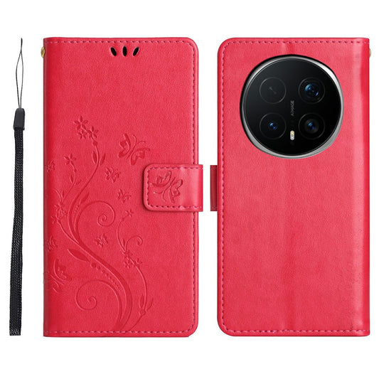 Honor Magic8 Pro 5G Handyhülle – Leder-Geldbörsen- mit Schmetterlingsblumen-Aufdruck und Riemen