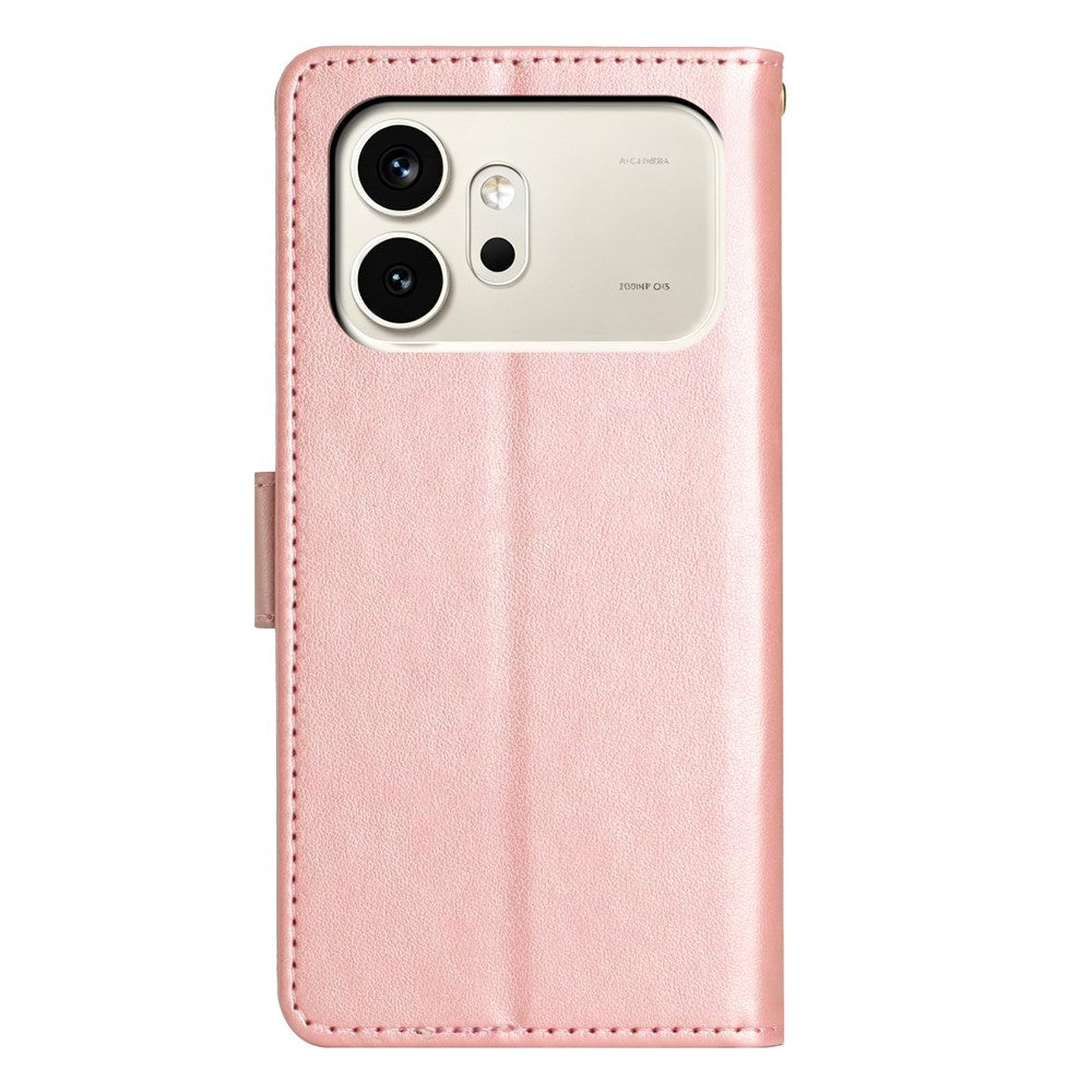 For Honor 600 5G Leather Wallet Case Butterfly Flower Imprinted Phone Cover with Strap