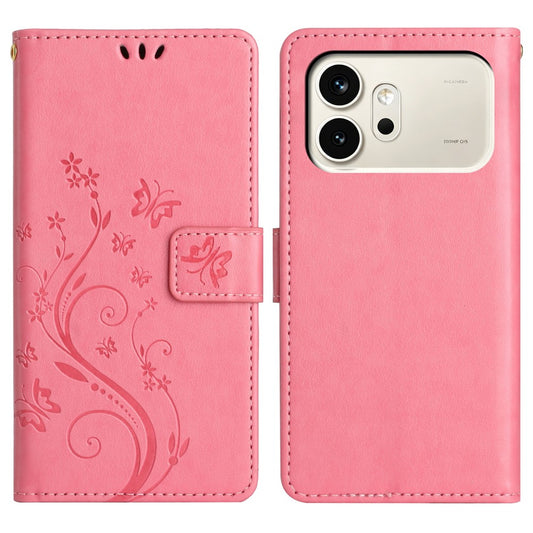 Honor 600 5G Handyhülle – Leder-Geldbörsen- mit Schmetterlingsblumen-Aufdruck und Riemen