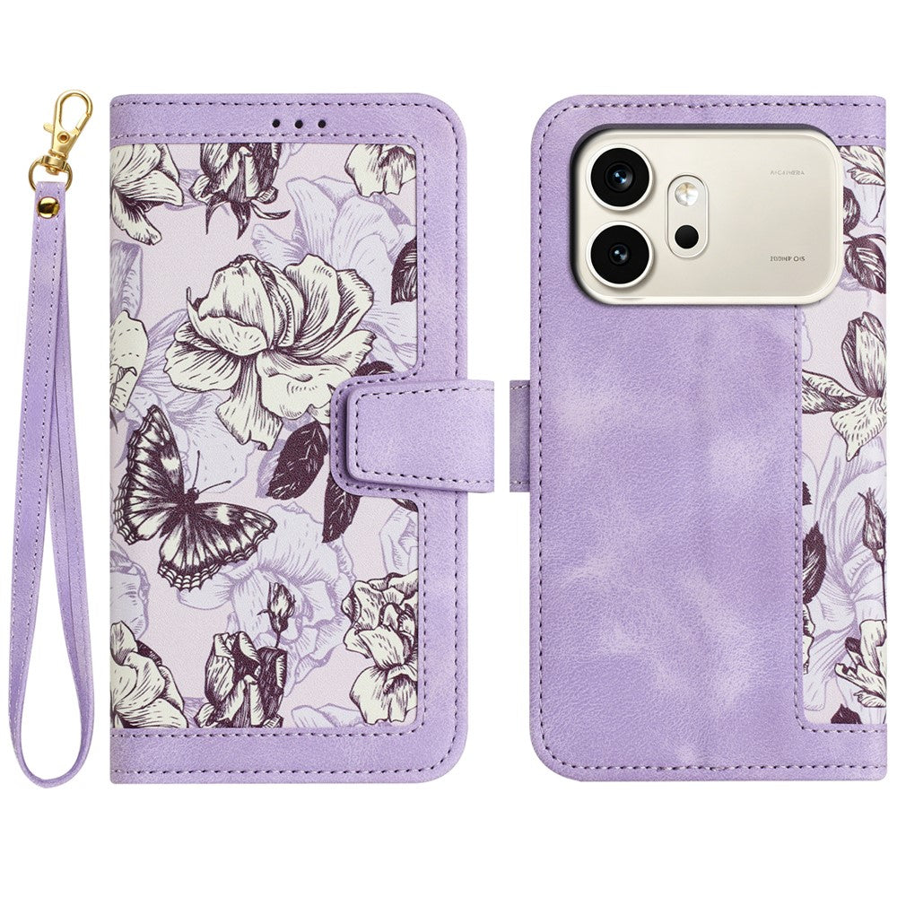 Honor 600 5G Wallet-Handyhülle – Aus PU-Leder, mit Blumenmuster & Kartenfächern