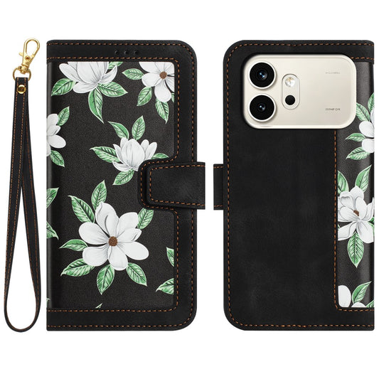 Honor 600 5G Wallet-Handyhülle – Aus PU-Leder, mit Blumenmuster & Kartenfächern
