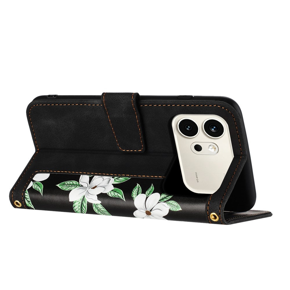 Honor 600 5G Wallet-Handyhülle – Aus PU-Leder, mit Blumenmuster & Kartenfächern