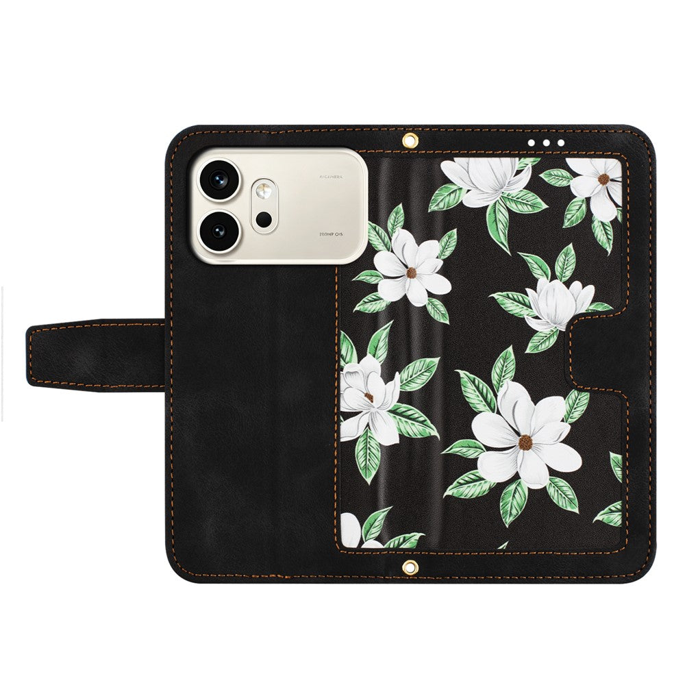 Honor 600 5G Wallet-Handyhülle – Aus PU-Leder, mit Blumenmuster & Kartenfächern