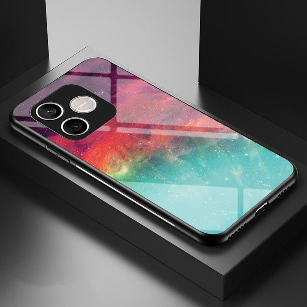 For Honor 600 Lite 5G Phone Case Starry Sky Pattern Tempered Glass Phone Cover