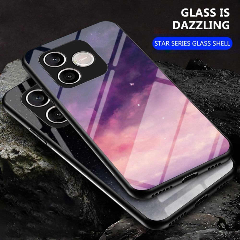 For Honor 600 Lite 5G Phone Case Starry Sky Pattern Tempered Glass Phone Cover