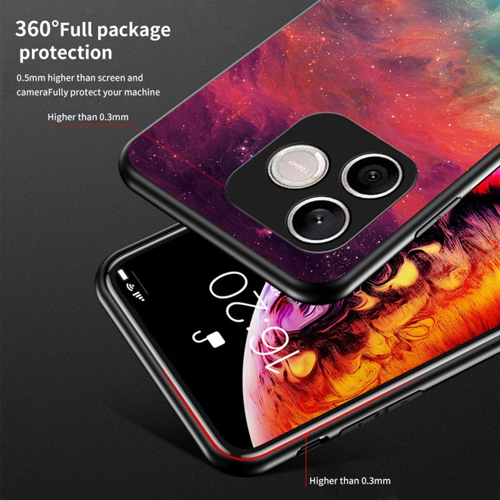 For Honor 600 Lite 5G Phone Case Starry Sky Pattern Tempered Glass Phone Cover