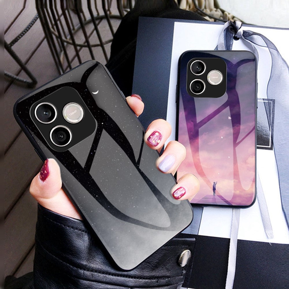 For Honor 600 Lite 5G Phone Case Starry Sky Pattern Tempered Glass Phone Cover