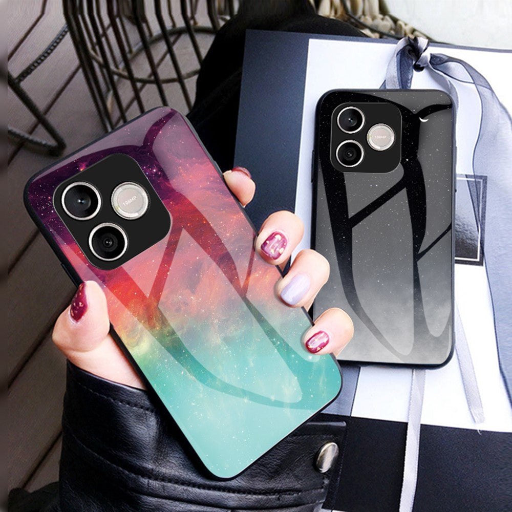 For Honor 600 Lite 5G Phone Case Starry Sky Pattern Tempered Glass Phone Cover