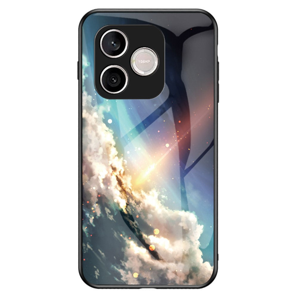 For Honor 600 Lite 5G Phone Case Starry Sky Pattern Tempered Glass Phone Cover