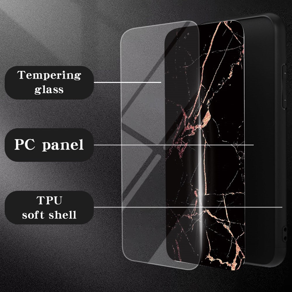 For Honor 600 Lite 5G Phone Case Marble Pattern Tempered Glass + PC + TPU Protective Phone Cover