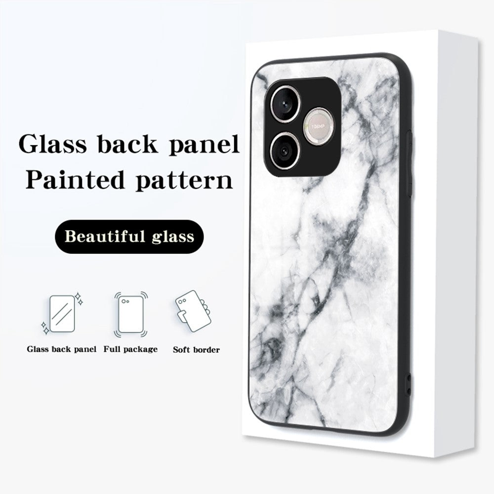 For Honor 600 Lite 5G Phone Case Marble Pattern Tempered Glass + PC + TPU Protective Phone Cover