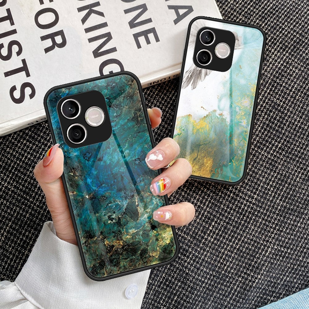 For Honor 600 Lite 5G Phone Case Marble Pattern Tempered Glass + PC + TPU Protective Phone Cover