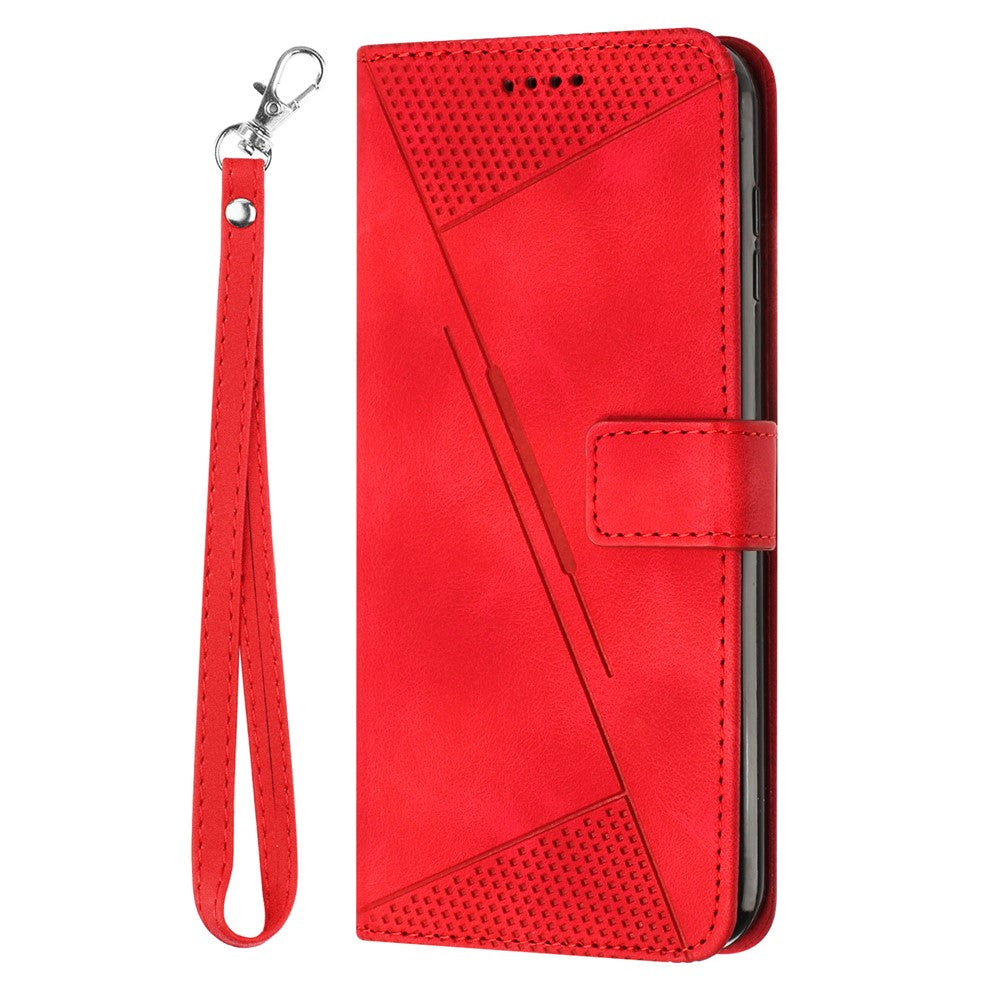 For Honor 600 Lite 5G Leather Case Imprinted Triangle Phone Cover with Hand Strap