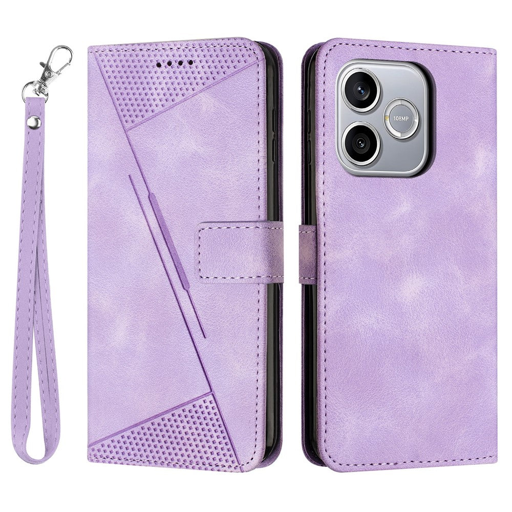 For Honor 600 Lite 5G Leather Case Imprinted Triangle Phone Cover with Hand Strap