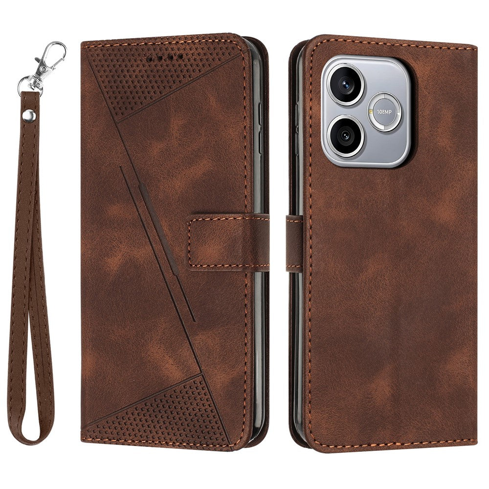 For Honor 600 Lite 5G Leather Case Imprinted Triangle Phone Cover with Hand Strap