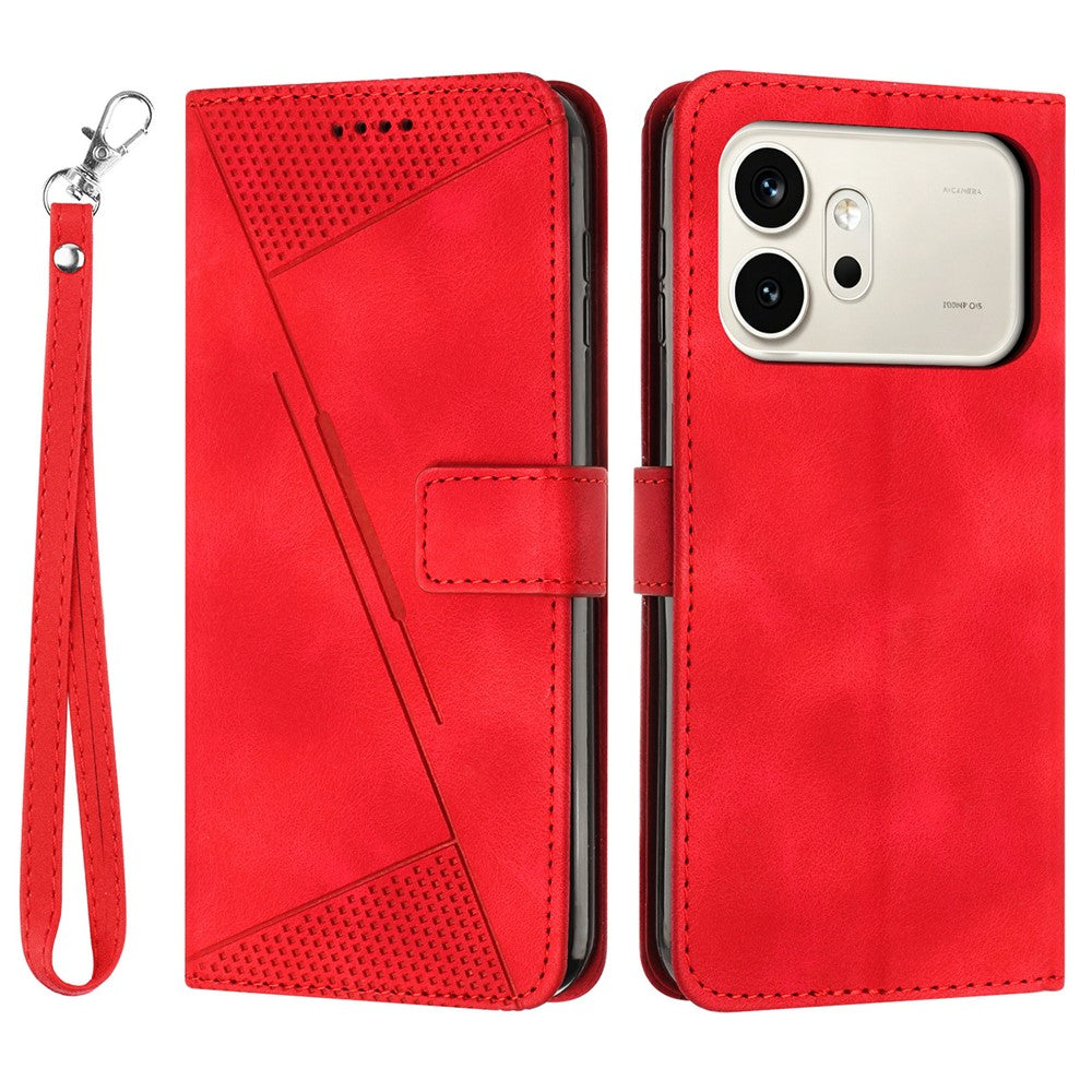 For Honor 600 5G  /  600 Pro 5G Leather Case Imprinted Triangle Phone Cover with Hand Strap