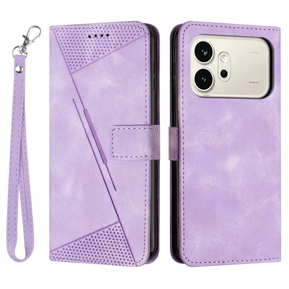 For Honor 600 5G  /  600 Pro 5G Leather Case Imprinted Triangle Phone Cover with Hand Strap